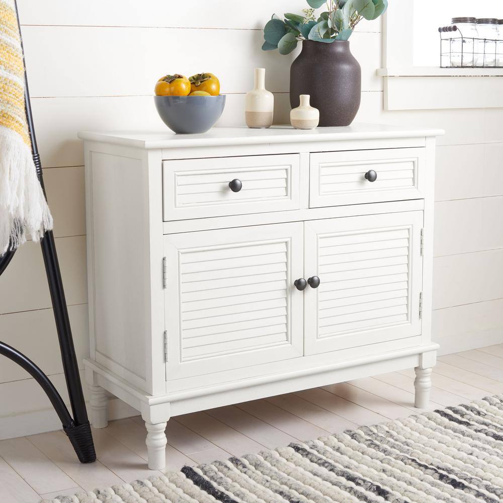 Tate Distressed White Farmhouse Chic Sideboard with Turned Legs