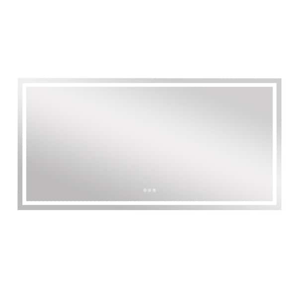 FAMYYT 84 in. W x 42 in. H Large Rectangular Aluminum Frameless Anti-fog Dimmable LED Light Wall Bathroom Vanity Mirror