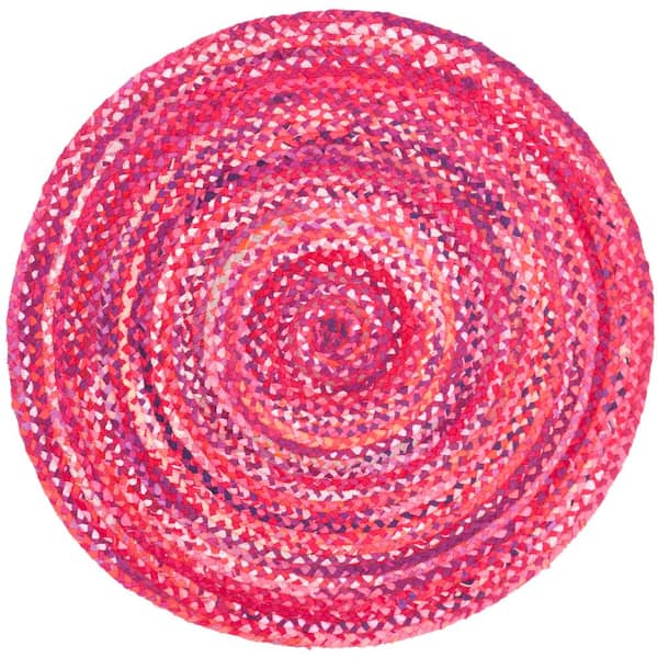 SAFAVIEH Braided Pink/Fuchsia Doormat 3 ft. x 3 ft. Round Solid Area Rug