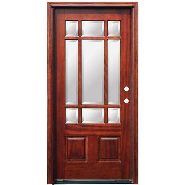Pacific Entries 36 in. x 80 in. Craftsman 9 Lite Stained Mahogany Wood Prehung Front Door