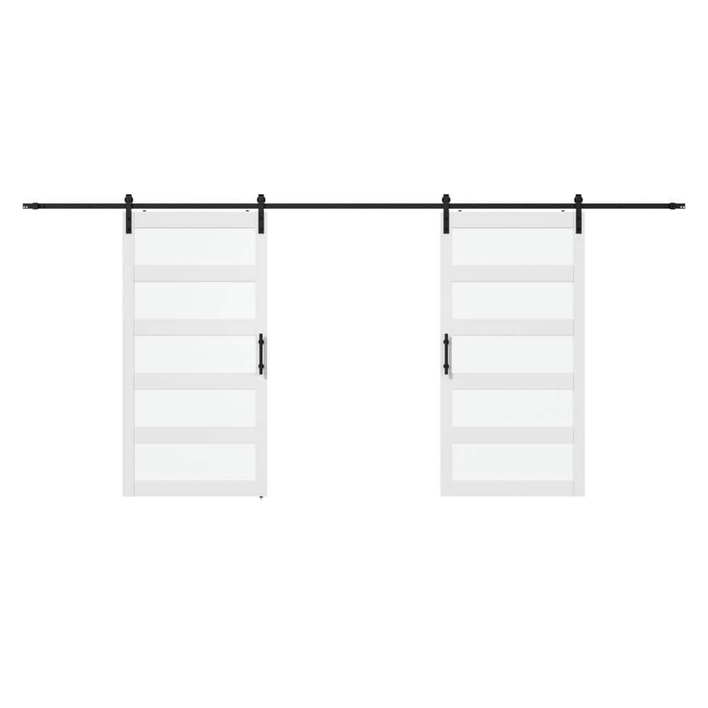 96" x 84" White Frosted Glass PVC Sliding Barn Door with Hardware Kit
