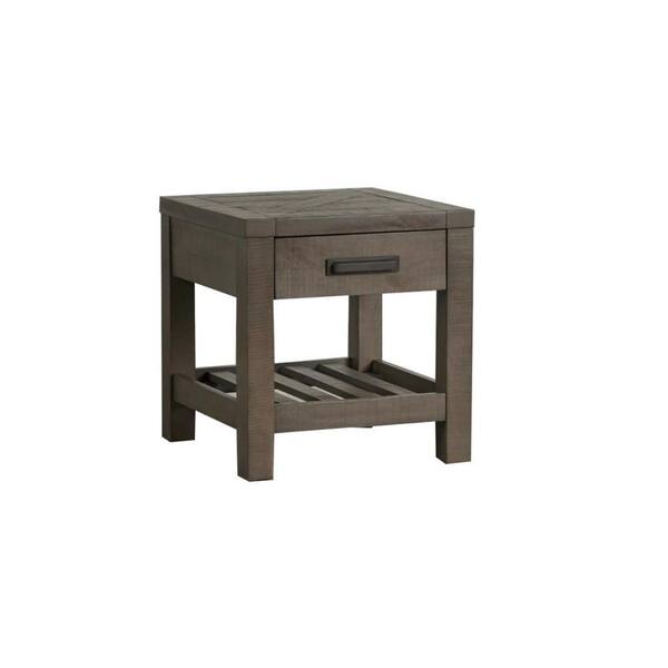 Benjara 22 in. Gray Square Wood End Table with 1-Drawer and Shelf