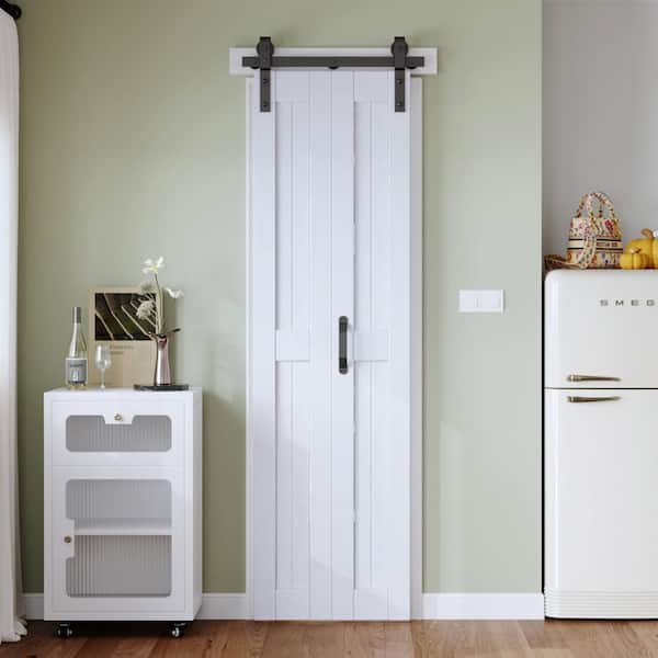 24 in. x 84 in. Solid Core White Finished MDF Wood Bi-Fold Door with Hardware Kit