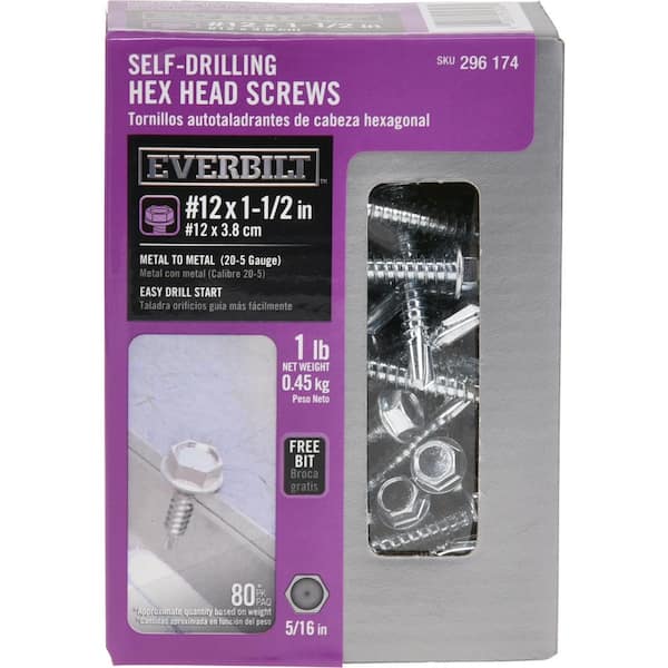 Everbilt #12 1-1/2 in. External Hex Flange Hex-Head Self-Drilling Screw 1 lb.-Box (80-Piece)