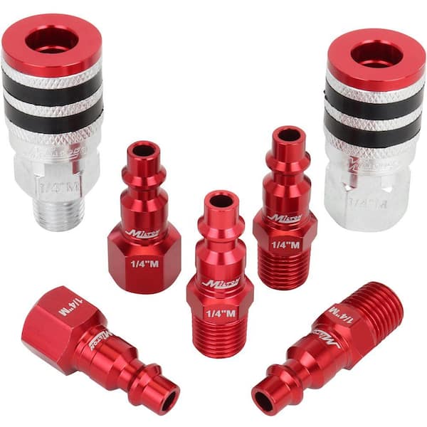 ColorFit Coupler and Plug Kit, with Rubber Safety Bumper-(M-Style, Red)-1/4 in. NPT, (7-Piece)