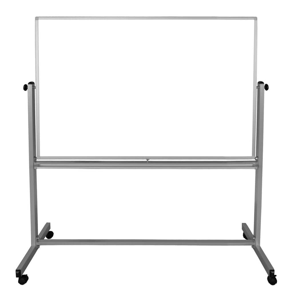 Silver and White Mobile Reversible Magnetic Whiteboard with Aluminum Frame