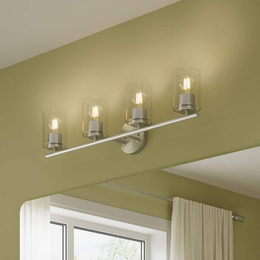 Replay 31.125 in. 4-Light Brushed Nickel Vanity Light with Clear Glass Shades price history on PriceWatchPro