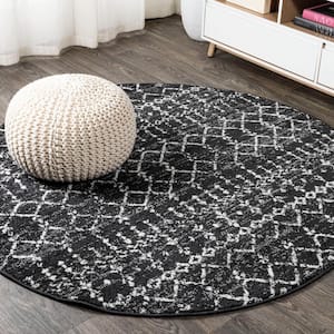 Moroccan HYPE Black/Ivory 3 ft. Round Boho Vintage Diamond Area Rug