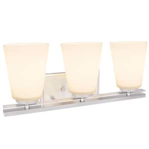 3-Light Brushed Nickel Vanity Light with Frosted Glass Shade