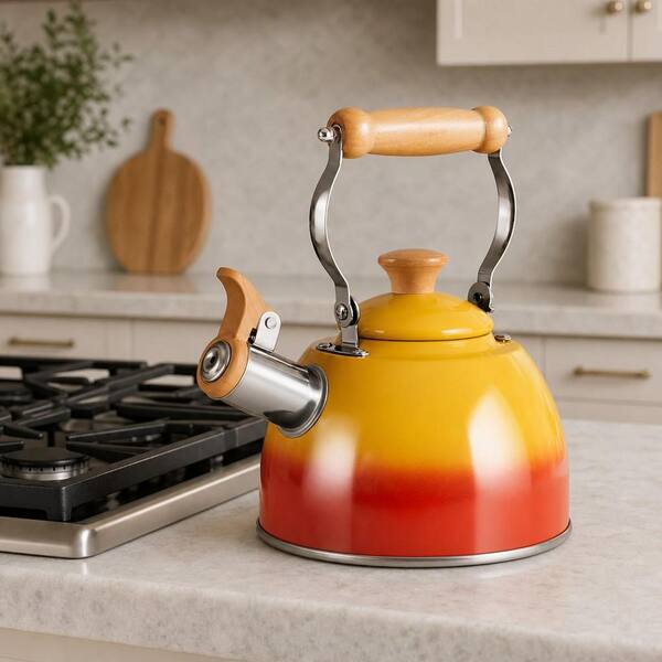 Numhew 7-Cup Orange Stainless Steel Stovetop Whistling Tea Kettle