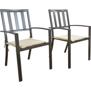 Coolmen 2-Pack Wrought Iron Outdoor Patio Dining Chair with Beige Cushion