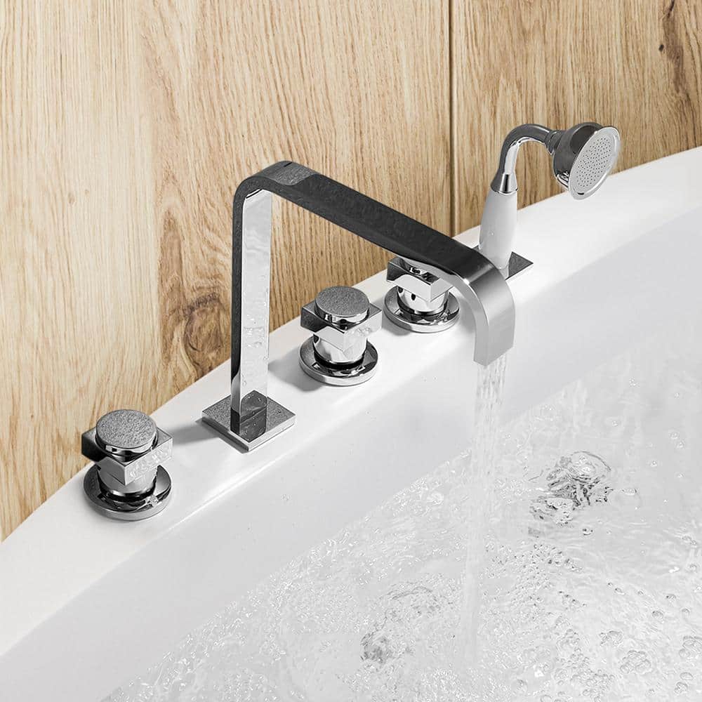 Polished Chrome Triple Handle Deck-Mount Roman Tub Faucet