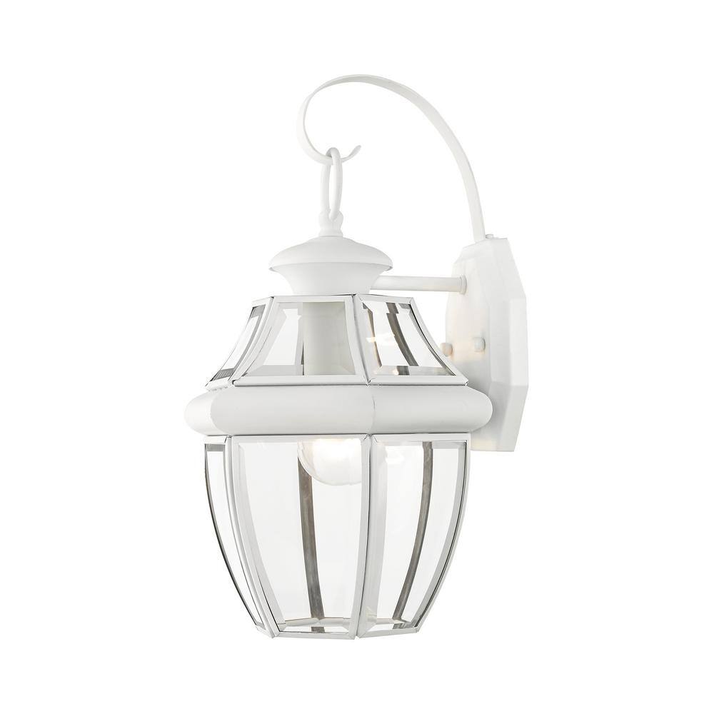 Monterey Traditional White Brass Wall Lantern with Clear Beveled Glass