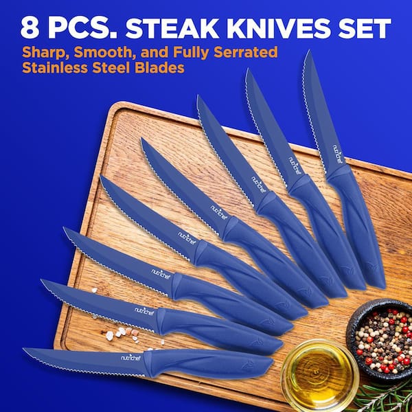 NutriChef 7 in. Stainless Steel Partial Tang Serrated Edge Steak