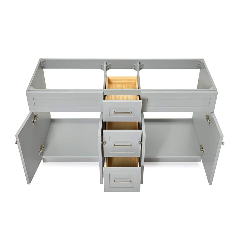 Hamlet 60" Gray Double Freestanding Vanity Cabinet with Nickel Hardware