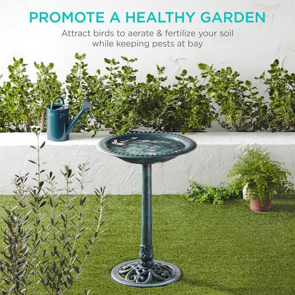 thumbnail image 2 of 2PCS Antique Green Freestanding Pedestal Bird Bath Feeder – Yard Garden Decor – SEGAWE 2 of 5