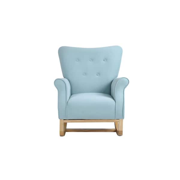 Unbranded Modern Light Blue Button Tufted Velvet Upholstered Rocking Chairs with Wood Base