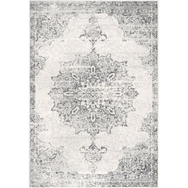 nuLOOM Leola Vintage Medallion Gray 8 ft. x 10 ft. Area Rug