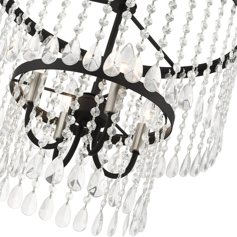 Black Mini Crystal 4-Light Plug-in Chandelier