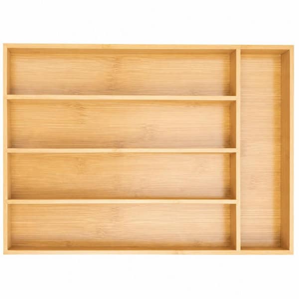 Natural Bamboo 13.8 in. x 9.9 in. x 2 in. 5 Slots Kitchen Drawer Organizer Utensil Organizer Holder Cutlery Organizer