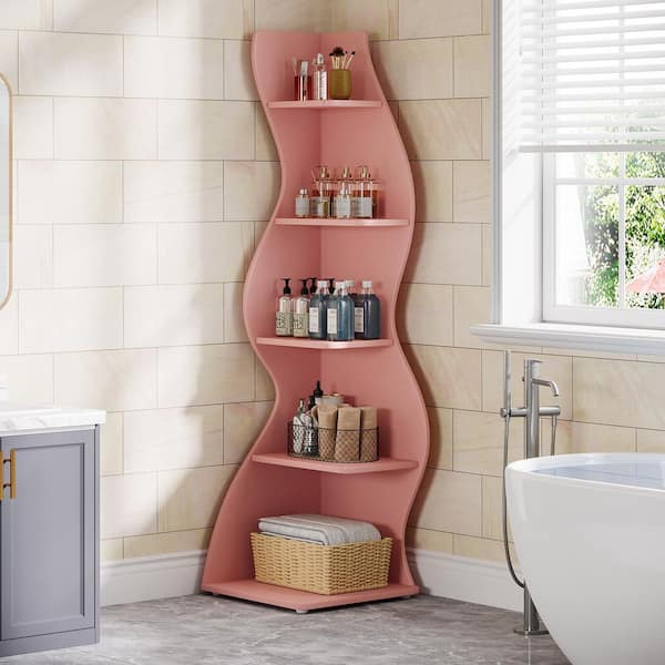 Eulas 69.8 in. Tall Pink Engineered Wood 5-Shelf Standard Bookcase Bookshelf Corner Shelf for Living Room