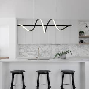 Madison 39.4 in. 2-Light Modern Integrated LED Black Linear Kitchen Island Chandelier