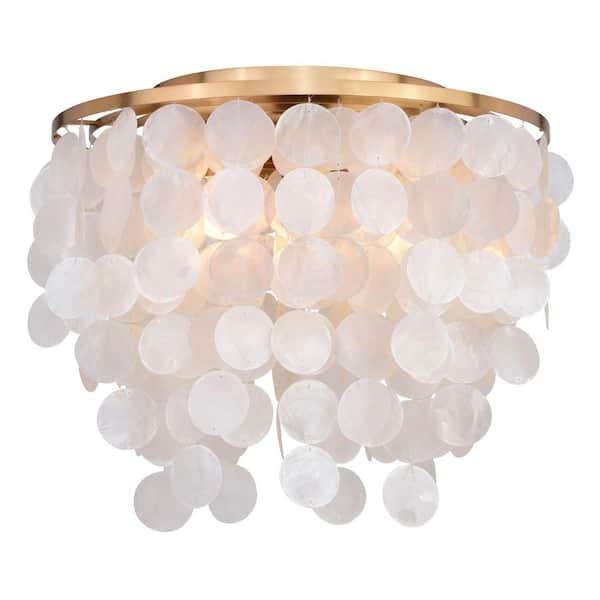 Elsa 16-in. W Gold Brass Modern Coastal Glam Flush Mount Ceiling Light Fixture with Capiz Shells