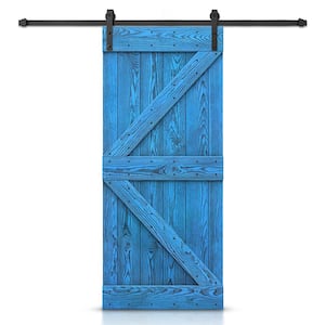 20 in. x 84 in. K-Bar Ready to Hang Wire Brushed Blue Thermally Modified Solid Wood Sliding Barn Door with Hardware Kit