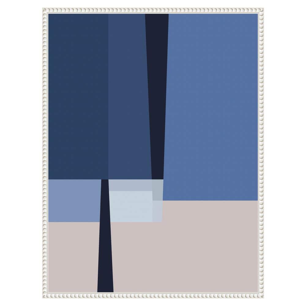 Blue and White Abstract Canvas Wall Art with Beaded Frame