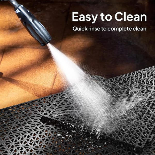 Black 12 in. x 12 in. Indoor Interlocking Drainage Mat Drainage Tiles Non-Slip with Holes 12pcs