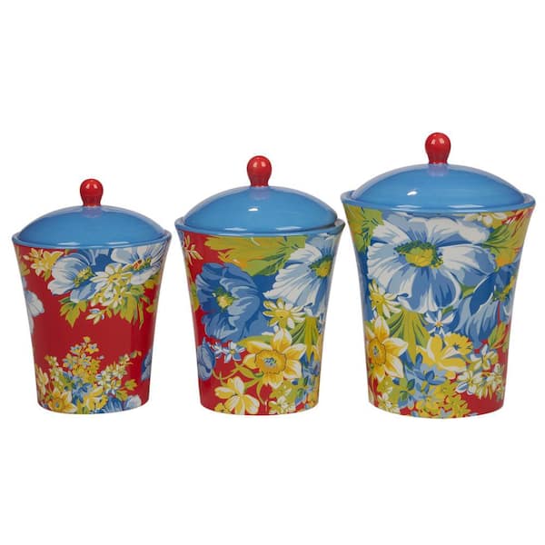 Certified International Blossom 3-Piece Earthenware Kitchen Canisters Set