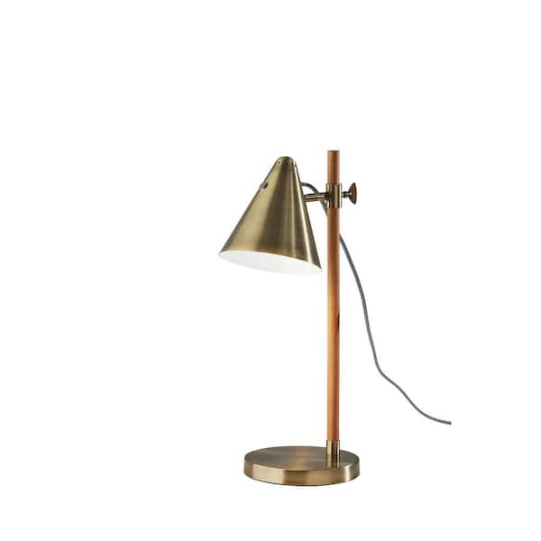 Adesso Bryn 20 in. Natural Rubberwood and Antique Brass Table Lamp