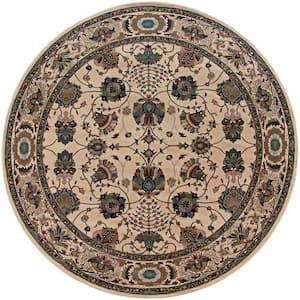 Alyssa Ivory/Red 6 ft. x 6 ft. Round Floral Area Rug