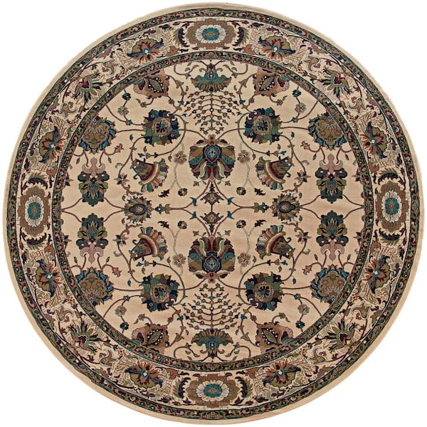 Alyssa Ivory/Red 6 ft. x 6 ft. Round Floral Area Rug