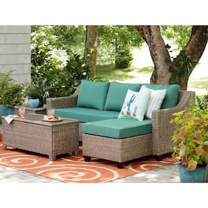 Amber Grove 3-Piece Wicker Patio Sectional Set with CushionGuard Green Cushions