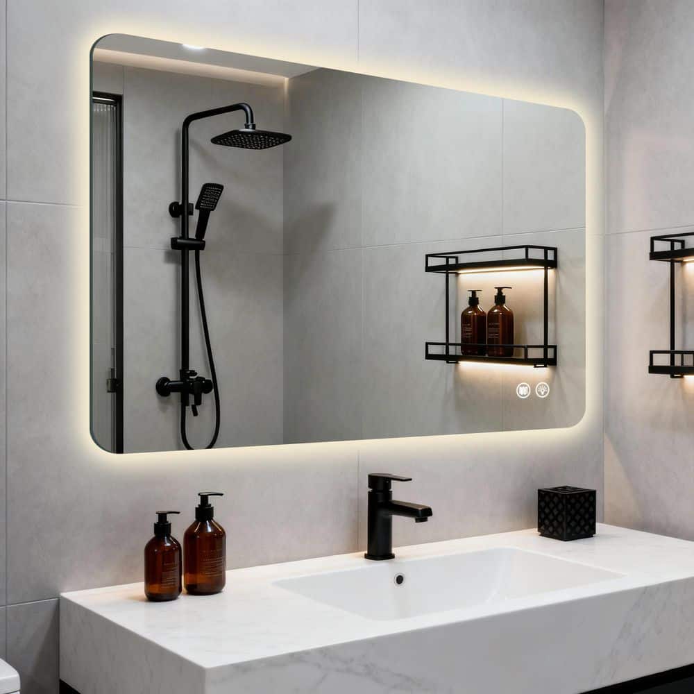 29.9 in. W x 39.9 in. H Rectangular Frameless Adjustable LED Large Area Anti-Fog Wall Mirror Bathroom Mirror