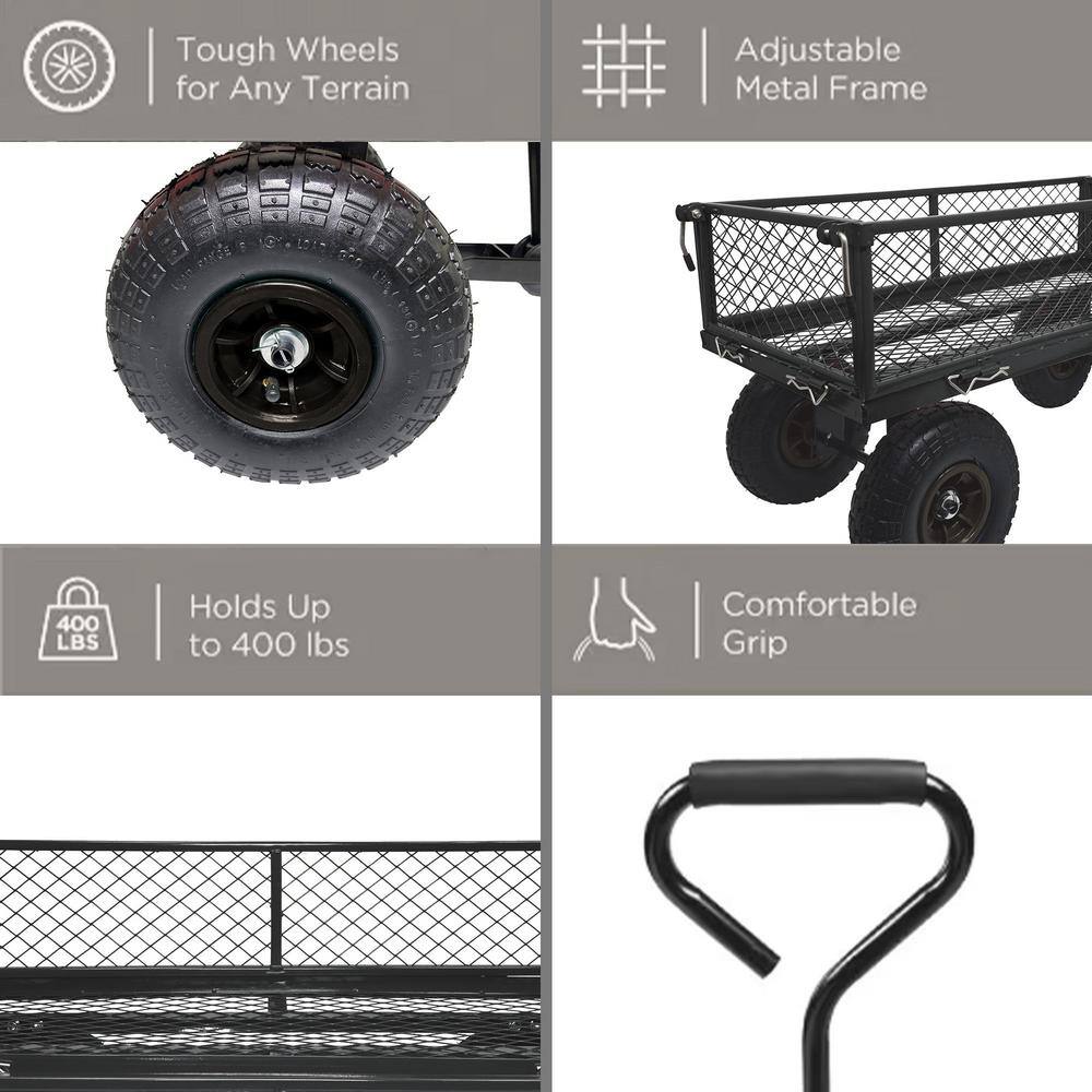 Heavy-Duty Black Steel Mesh Garden Utility Wagon with Removable Sides