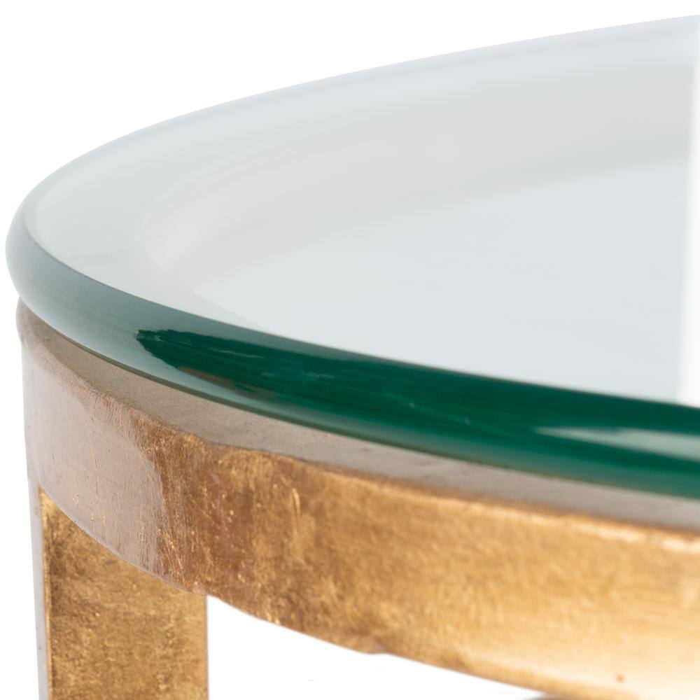Ingmar Round Antique Gold Metal and Glass Side Table