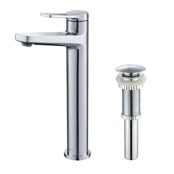 KRAUS Indy Single Hole Single-Handle Bathroom Faucet with Pop-Up Drain in Chrome