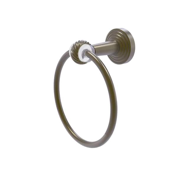 Allied Brass Pacific Beach Wall Mounted Towel Ring with Twisted Accents in Antique Brass