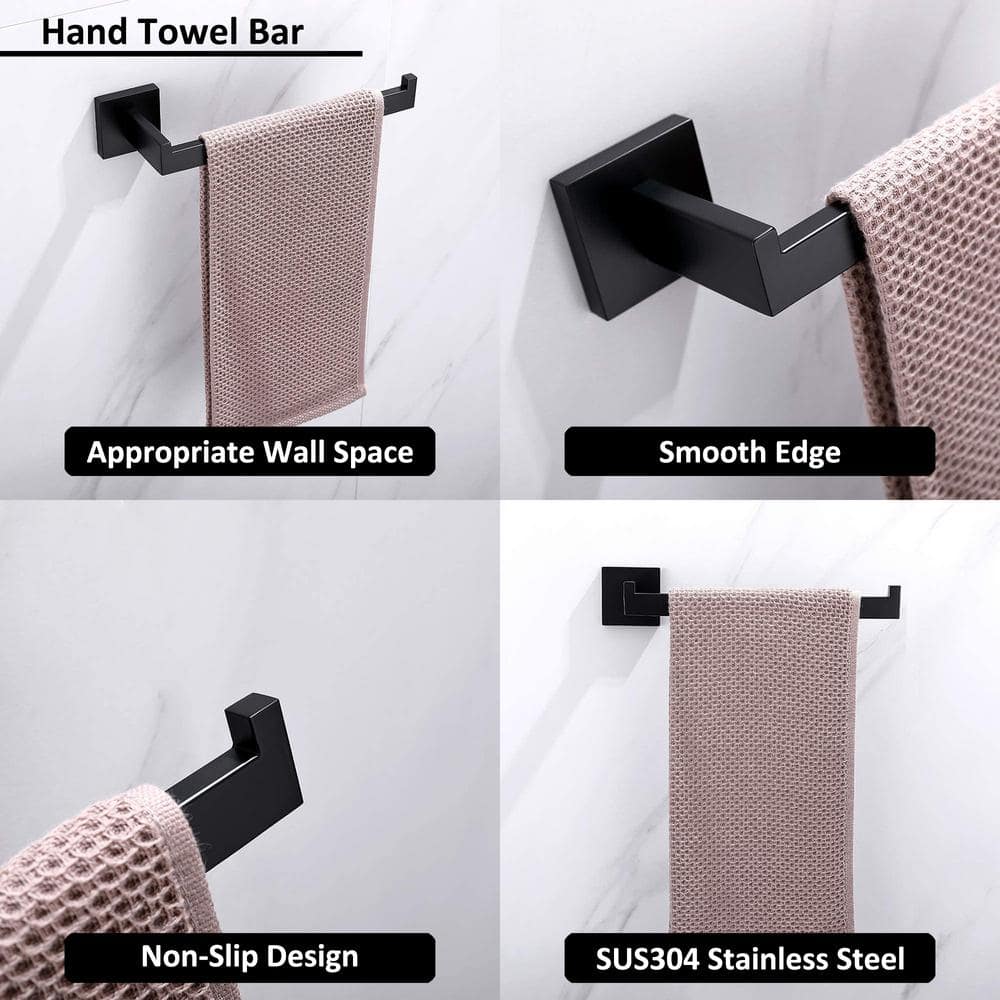 Matte Black Stainless Steel Bathroom Hardware Set, 24-inch Towel Bar