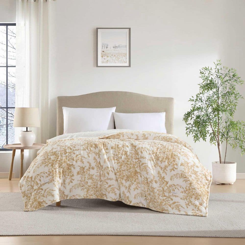 Laura Ashley Bedford 1-Piece Bone Plush Fleece Queen Electric