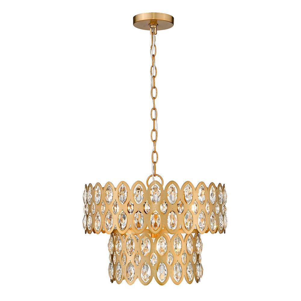 Dealey 5 Light Heirloom Brass Pendant Light with Steel and Crystal