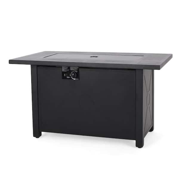 Noble House Haraldson Black Rectangular Metal Outdoor Patio Fire Pit
