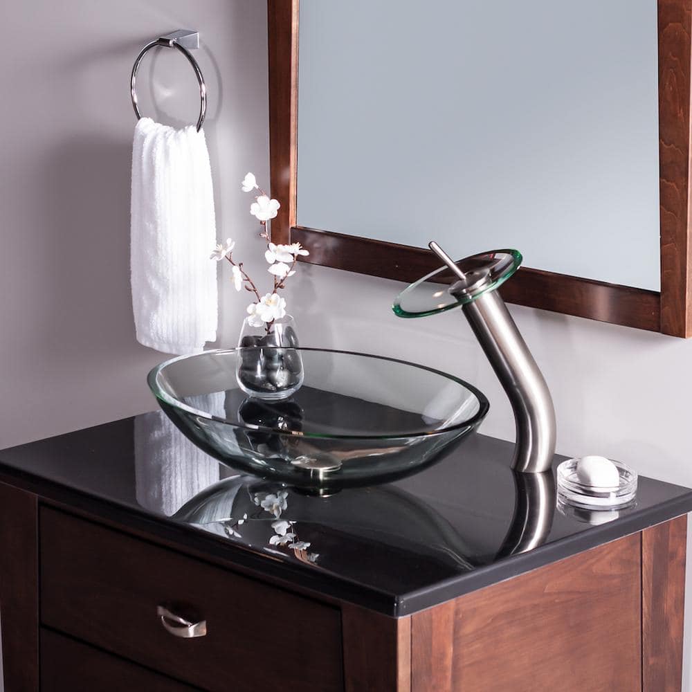Clear Oval Glass Above-Counter Vessel Sink