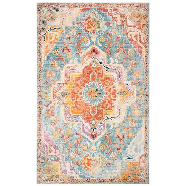 SAFAVIEH Crystal Orange/Teal 4 ft. x 6 ft. Border Area Rug