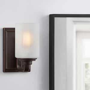 Hartford Lake 7.28 in. 1-Light Oil Rubbed Bronze Indoor Wall Sconce with Linen Glass Shade, Rustic Farmhouse Wall Light