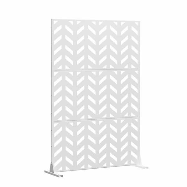 cadeninc 2.92 ft. x 6 ft. White Metal Privacy Screen with Fishbone Pattern