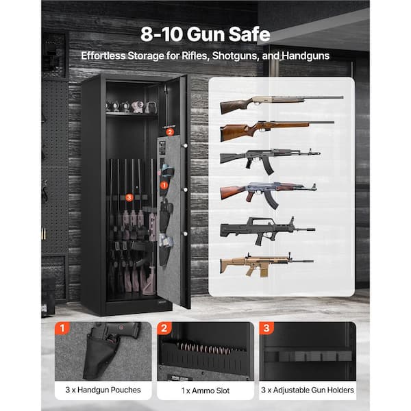 8-10 Gun Safe, Long Gun Cabinet for Rifles and Pistols, Quick Access Rifle Safe w/ 3-Pistol Pockets (Assembly Required)
