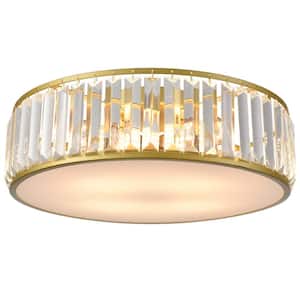 16.5 in. 4-Light Fixture Gold Finish Modern Flush Mount with Crystal Shade 1-Pack